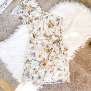 Lulu’s Cream Shimmer Pink Lavender Floral Half Sleeve Mini Dress